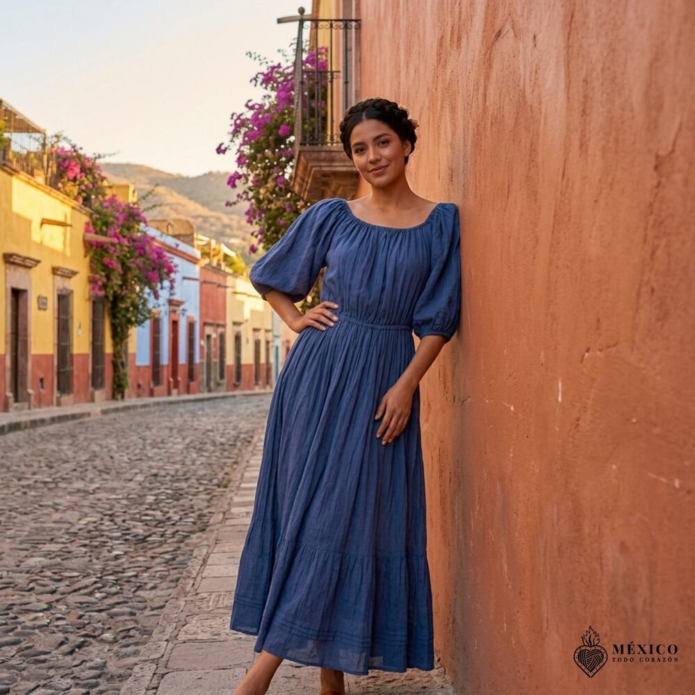 Mexican BLUE  gauze dress beach wear one size